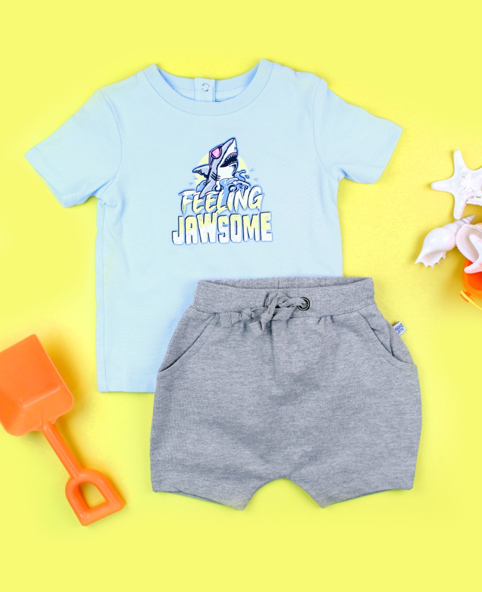 Jawsome Graphic Tee & Heather Gray Jogger Shorts Set