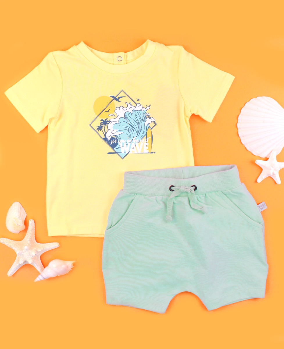 Wave Graphic Tee & Light Aqua Jogger Shorts Set