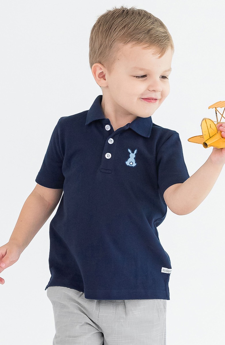 Blue Bunny Embroidered Dark Navy Pique Short Sleeve Polo Shirt