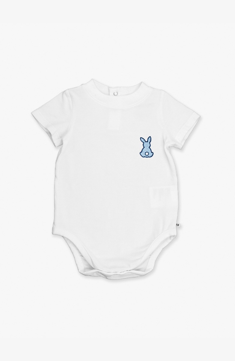 Blue Bunny Embroidered White Short Sleeve Basic Bodysuit
