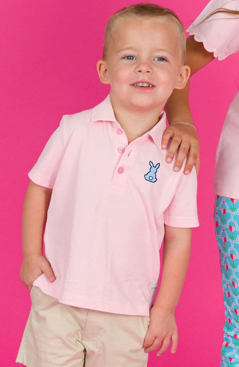 Blue Bunny Embroidered Pink Pique Short Sleeve Polo Shirt