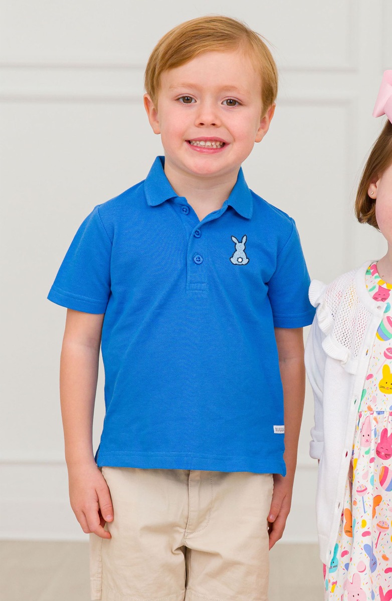 Blue Bunny Embroidered Sonic Blue Pique Short Sleeve Polo Shirt