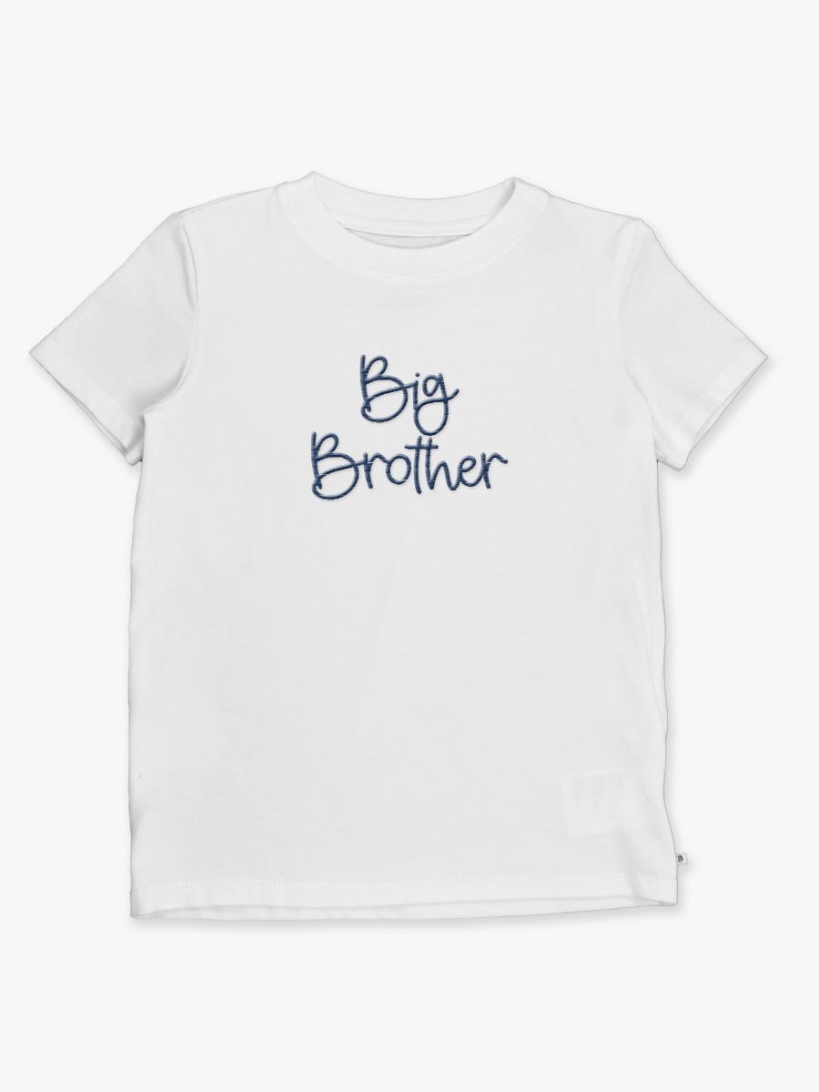 Navy Big Brother Embroidered White Short Sleeve Basic Tee