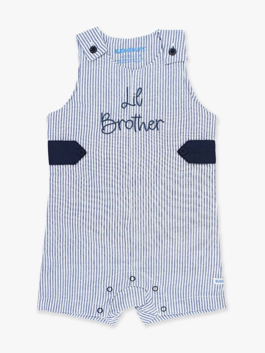 Navy Lil Brother Embroidered Classic Blue Seersucker Jon Jon