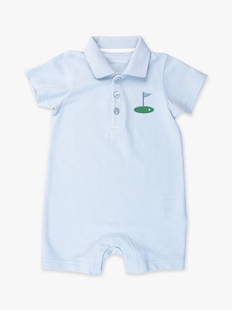 Golf Tee Embroidered Light Blue Pique Polo Romper