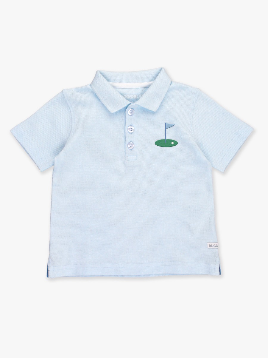 Golf Tee Embroidered Light Blue Pique Short Sleeve Polo Shirt