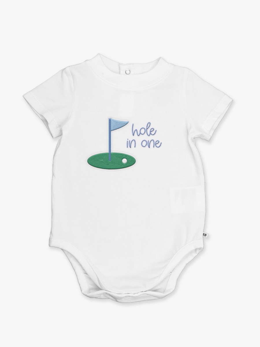 Hole in One Embroidered White Short Sleeve Basic Bodysuit