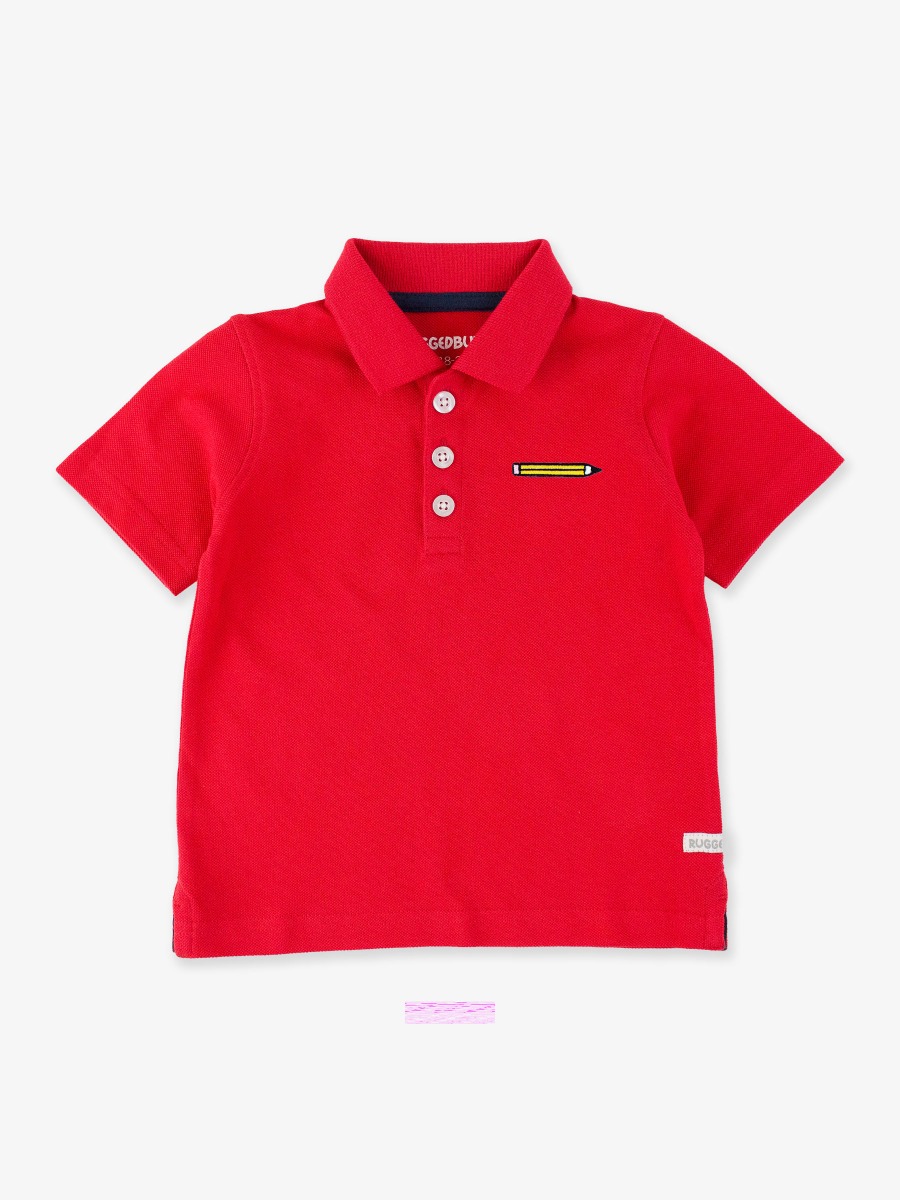 Pencil Embroidered Red Pique Short Sleeve Polo Shirt