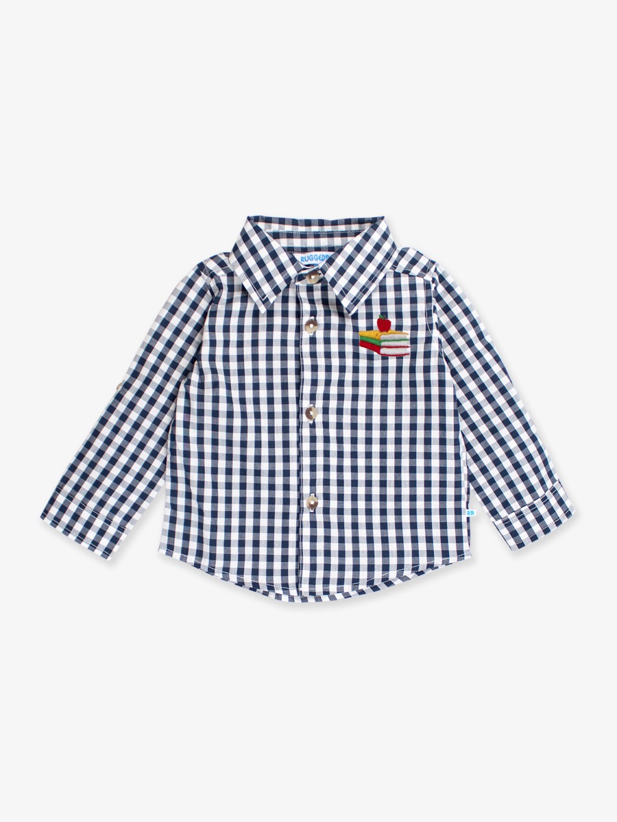 Apple Books Embroidered Classic Dark Navy Gingham Long Sleeve Button Down Shirt