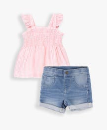 Pink Gingham Tank Top & Denim Shorts