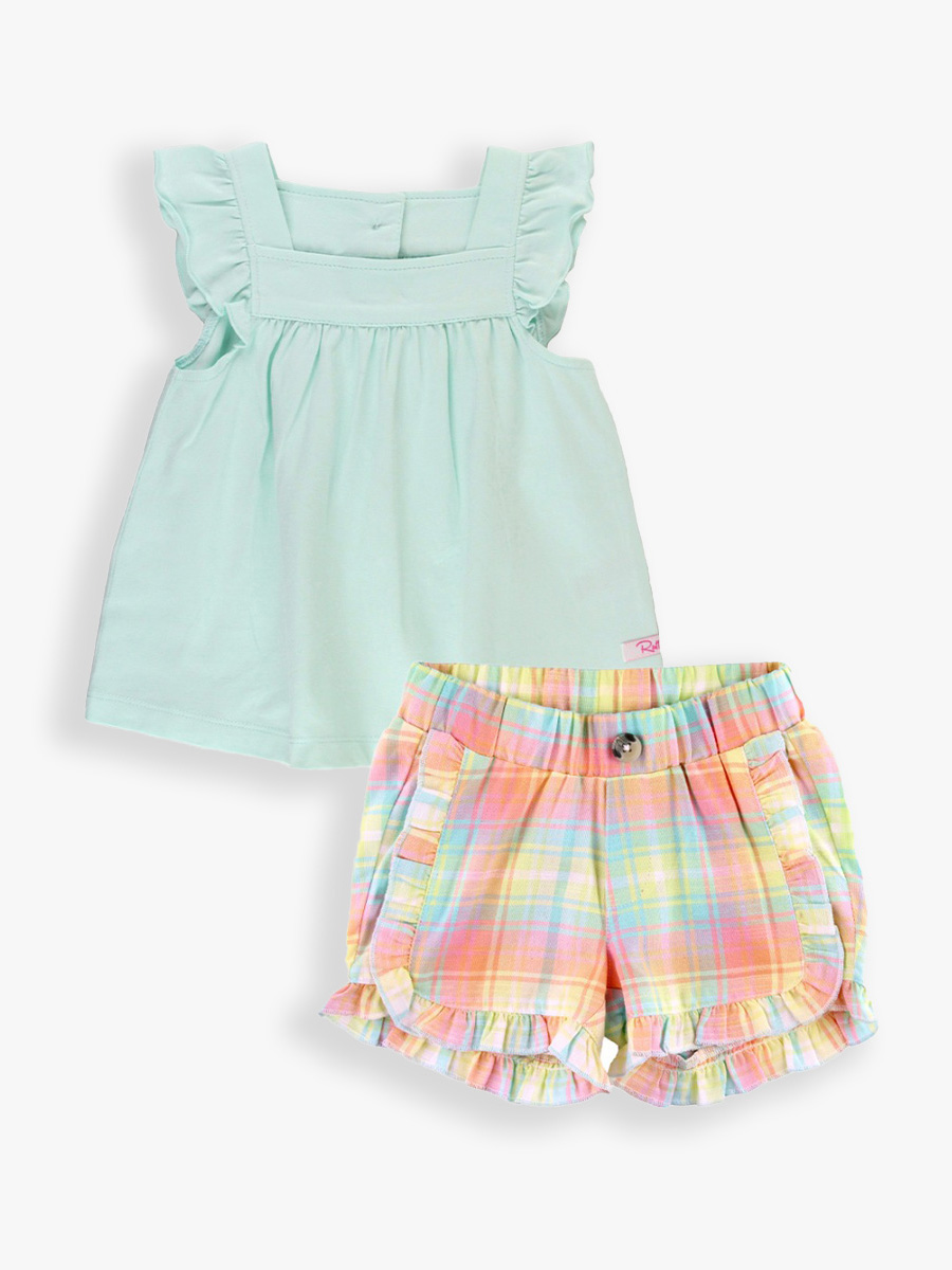 Baby Light Aqua Tank & New Rainbow Plaid Shorts
