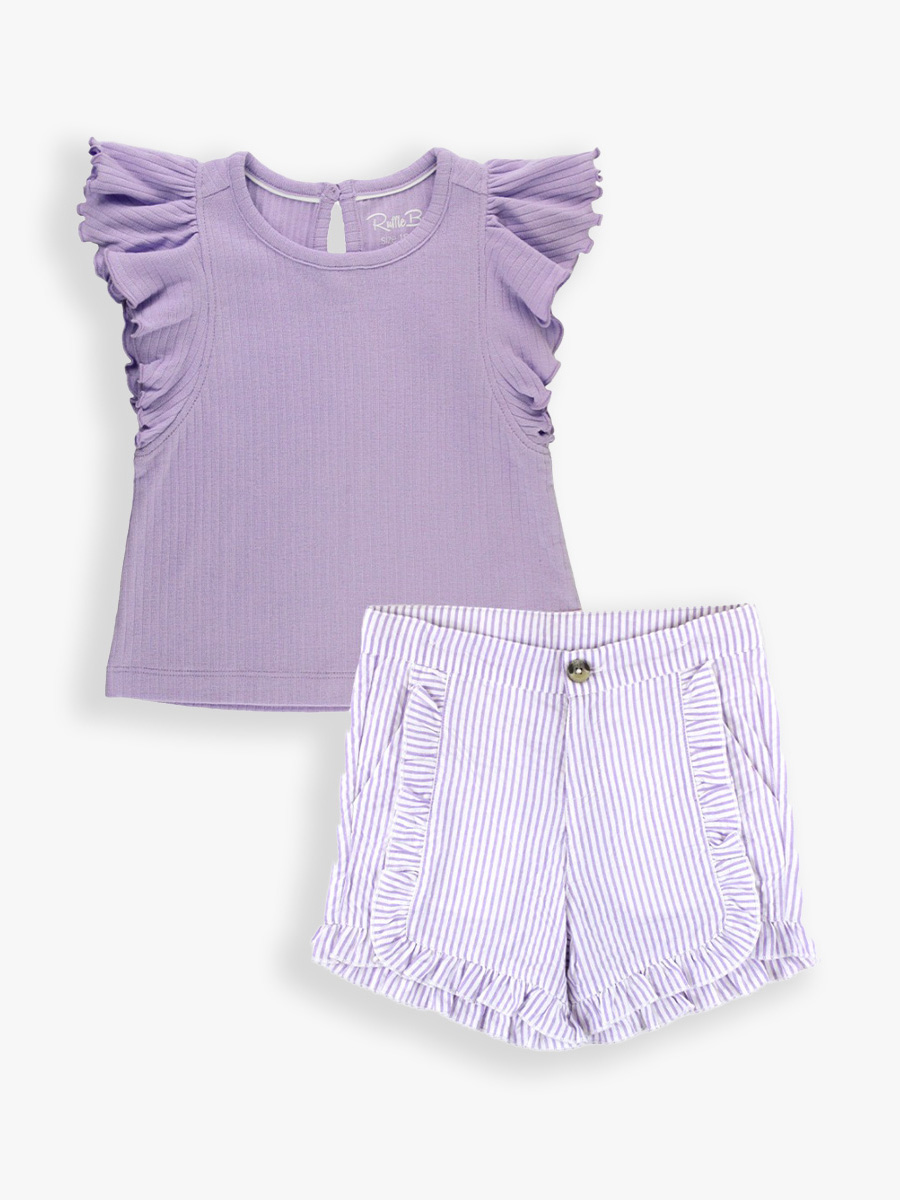 Kids Lavender Butterfly Sleeve Top & Lavender Seersucker Shorts