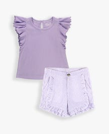 Kids Lavender Butterfly Sleeve Top & Lavender Seersucker Shorts