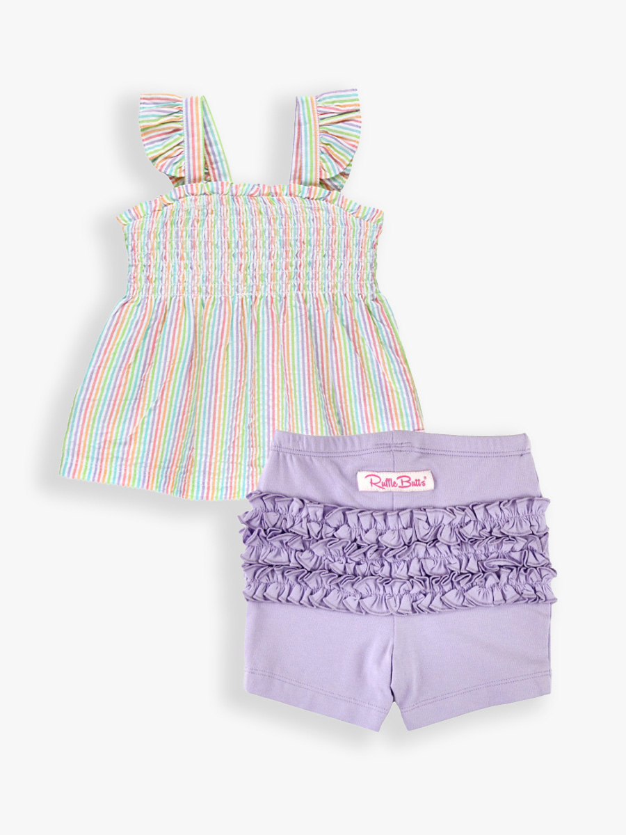 Rainbow Seersucker Tank Top & Baby Lavender Playground Shorts