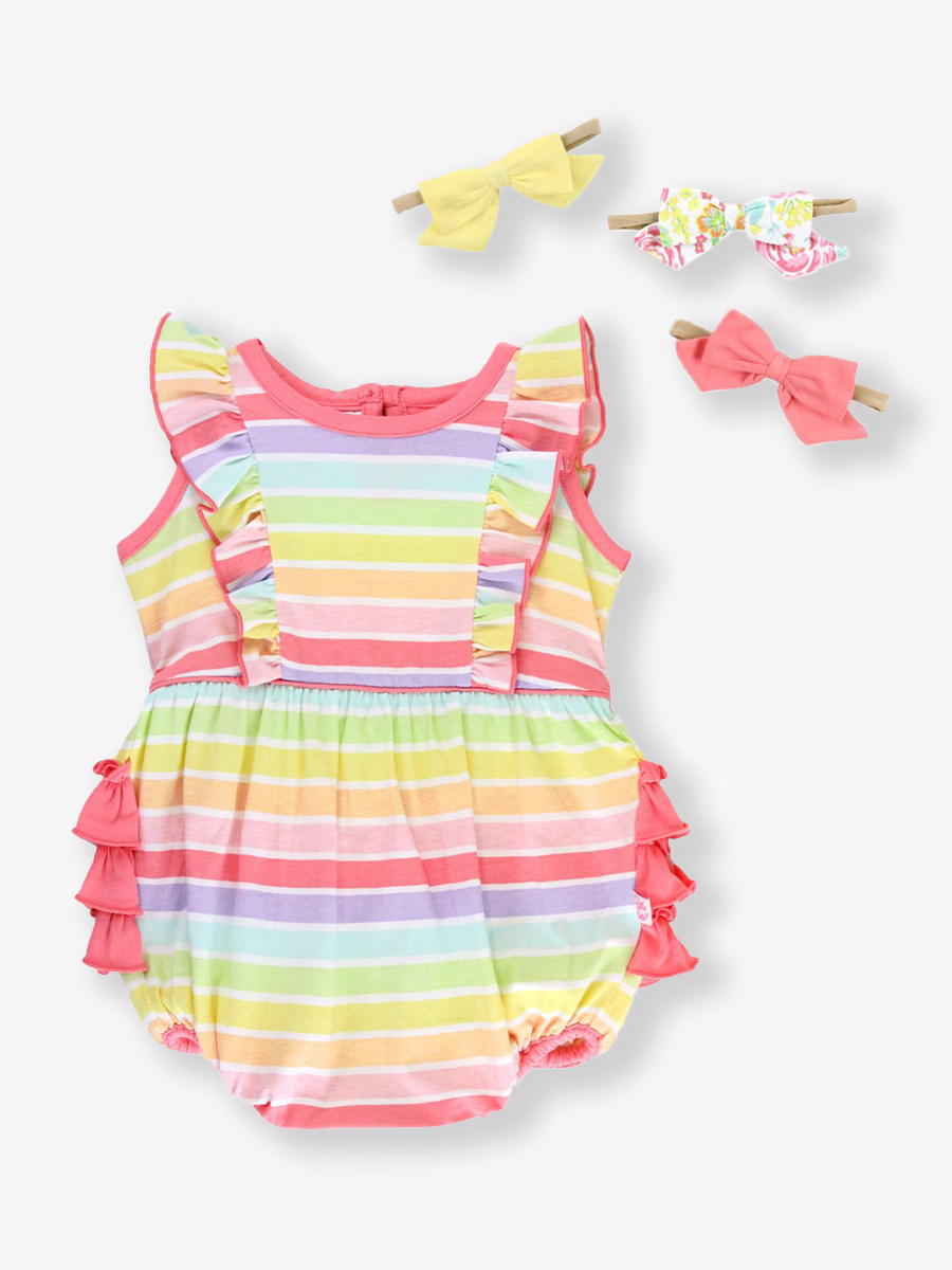 Pretty In Peony 3-Pack Headband & Rainbow Parade Romper