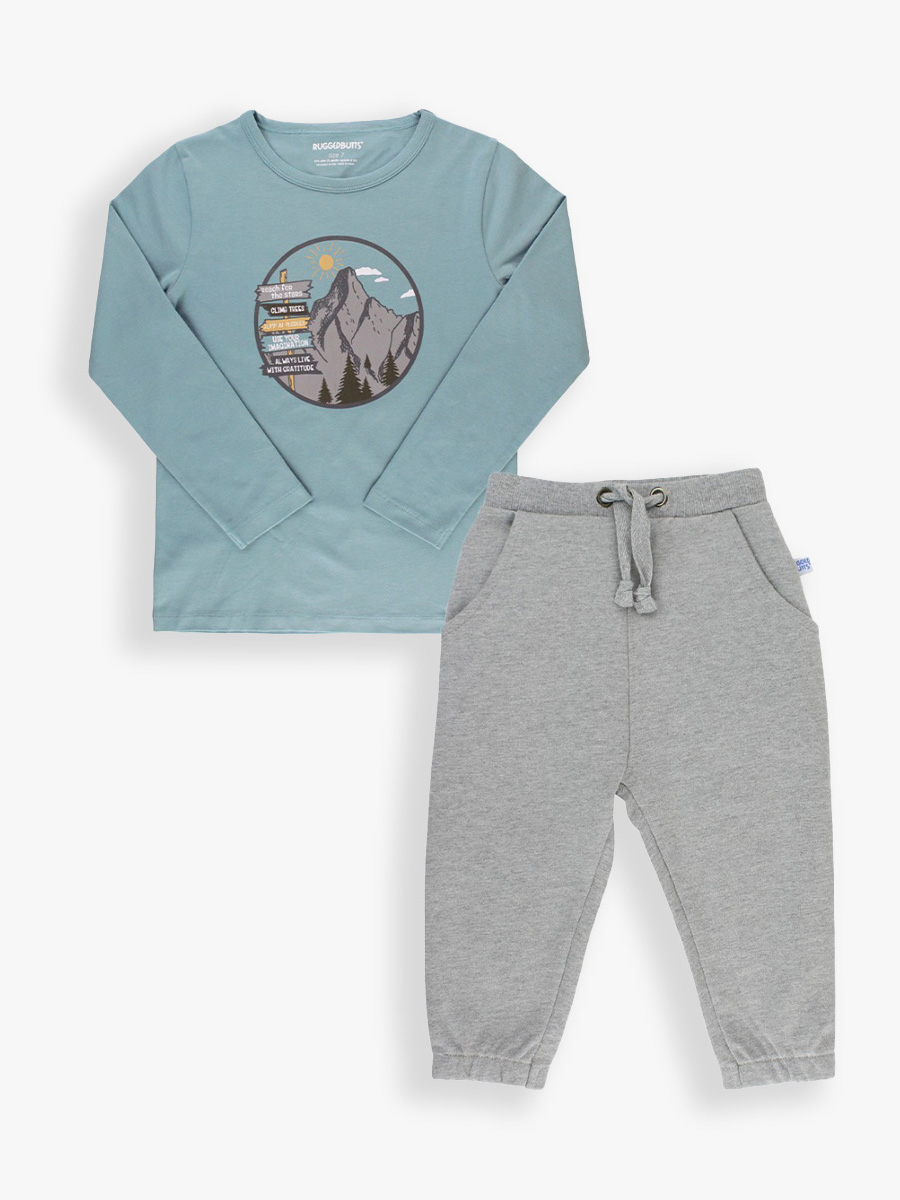 Boys Antique Blue Tee & Heather Gray Joggers