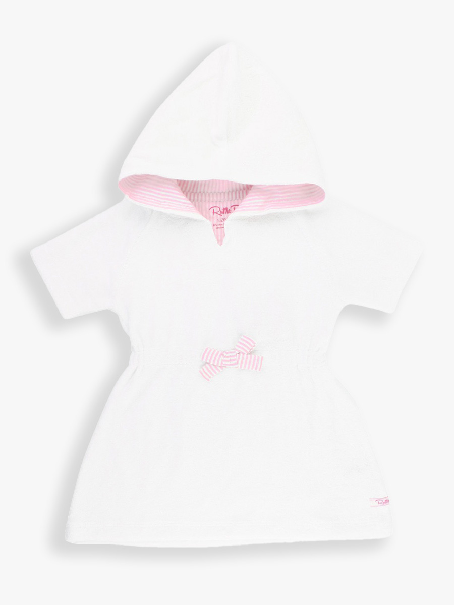 White w/ Pink Seersucker Terry Cover-Up - RuffleButts.com 