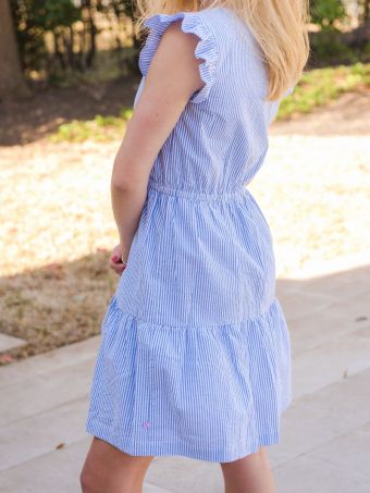 Classic Blue Seersucker Women's Tiered Short Dress