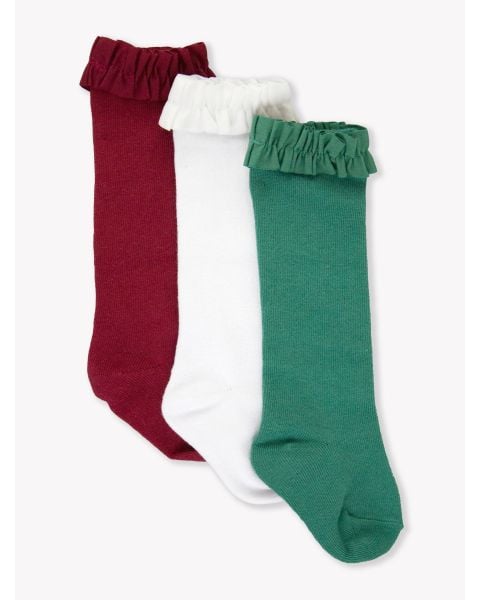 Dark Cherry, White & Fir Green 3-Pack Knee High Socks