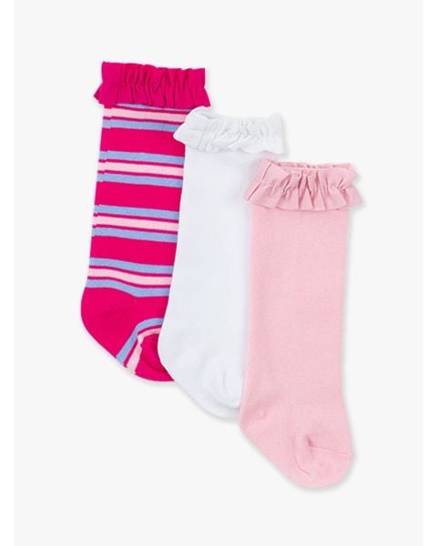 Very Berry & Periwinkle Blue Stripe, Pink, White 3-Pack Ruffle Knee High Socks