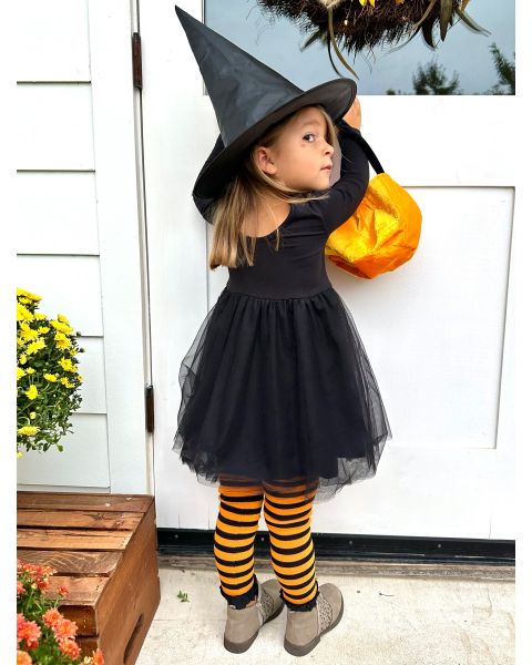 Orange & Black Stripe Patterned Footless Tights