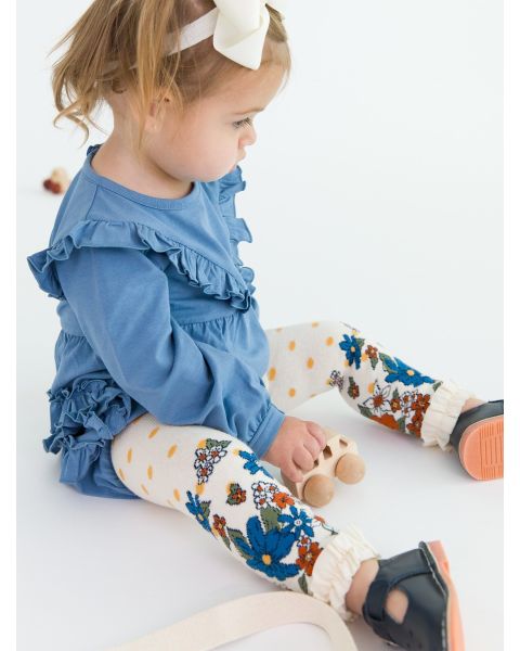 Harvest Floral Patterned Footless Ruffle Tights