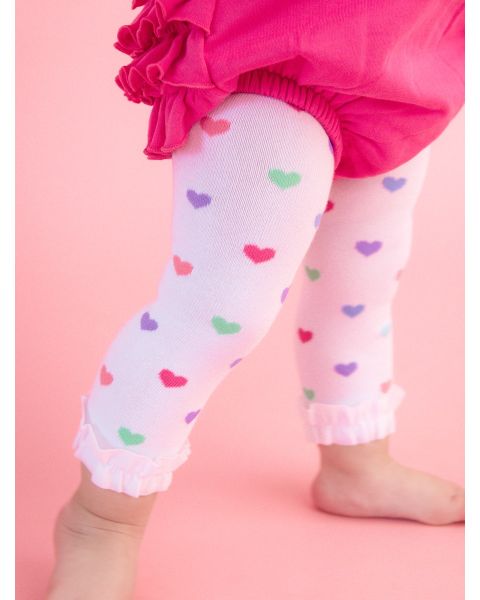Rainbow Colorful Hearts Patterned Footless Ruffle Tights