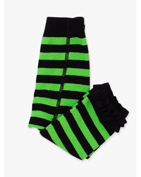 Green & Black Stripe Patterned Footless Ruffle Tights