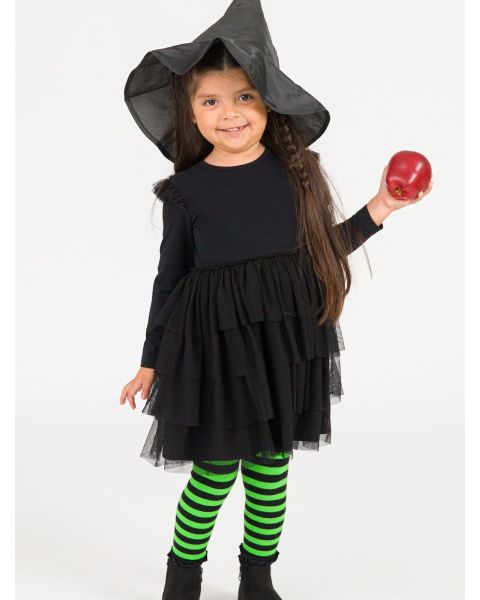 Green & Black Stripe Patterned Footless Ruffle Tights
