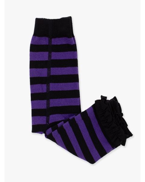 Purple & Black Stripe Patterned Footless Ruffle Tights