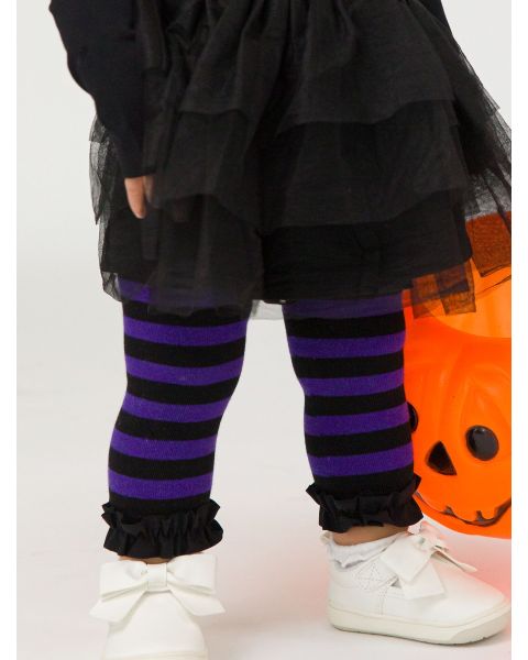 Purple & Black Stripe Patterned Footless Ruffle Tights