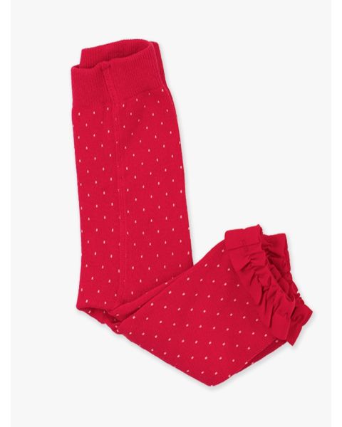 Tiny Red & Pink Dots Patterned Footless Ruffle Tights