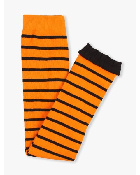Orange Stripe Patterned Footless Tights