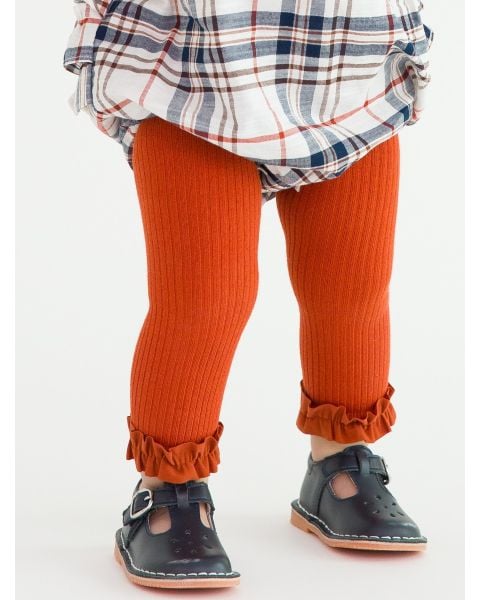 Rust Rib Knit Footless Ruffled Tights