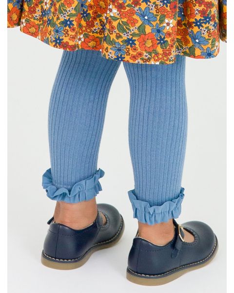 Countryside Blue Rib Knit Footless Ruffled Tights