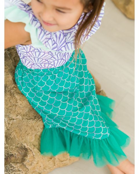 Green Scallop Mermaid Tail Skirt Cover-Up