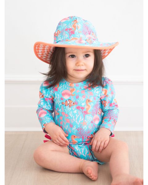 Ocean Tides/Coral Gingham Reversible Swim Hat
