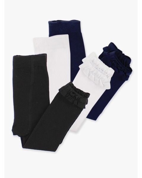 Black, White & Dark Navy 3-Pack Footless Ruffle Tights