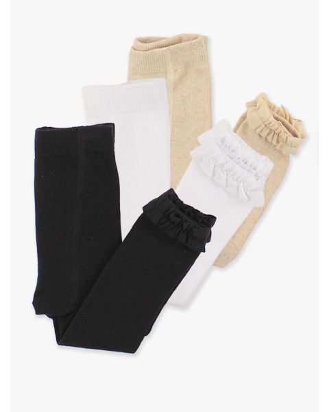 Black, White & Oatmeal 3-Pack Footless Ruffle Tights