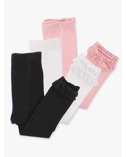 Black, White & Pink 3-Pack Footless Ruffle Tights