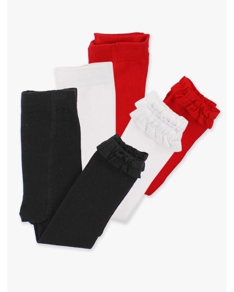 Black, White & Red 3-Pack Footless Ruffle Tights