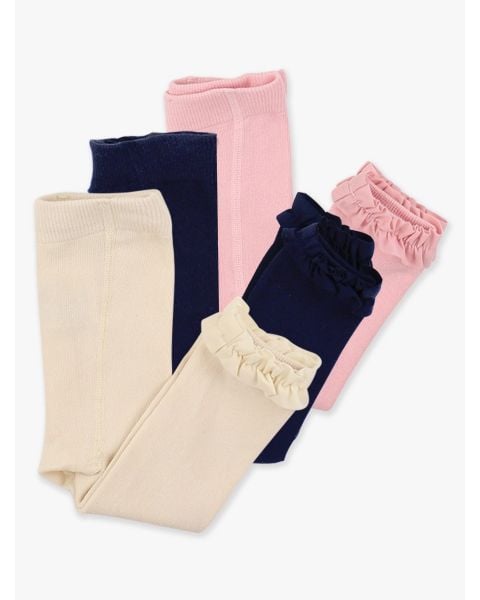 Ivory, Dark Navy & Pink 3-Pack Footless Ruffle Tights