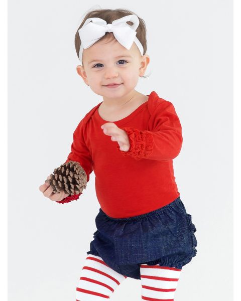 Red Ruffled Long Sleeve Layering Bodysuit