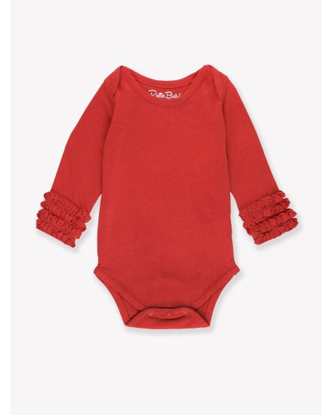 Red Ruffled Long Sleeve Layering Bodysuit