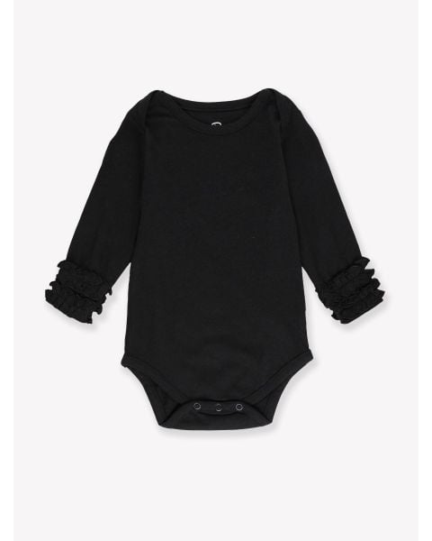Black Ruffled Long Sleeve Layering Bodysuit