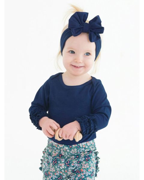 Dark Navy Ruffled Long Sleeve Layering Bodysuit