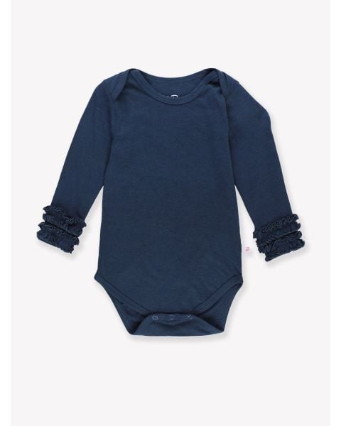 Dark Navy Ruffled Long Sleeve Layering Bodysuit