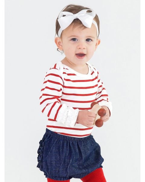 Red & White Stripe Ruffled Long Sleeve Layering Bodysuit