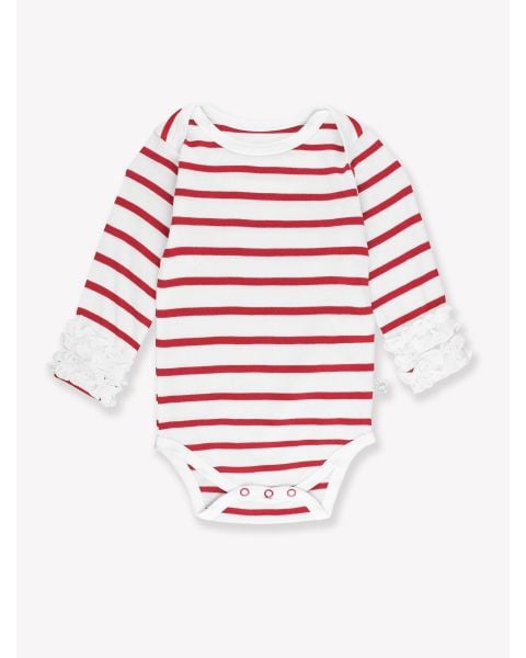 Red & White Stripe Ruffled Long Sleeve Layering Bodysuit