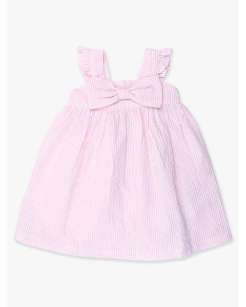 Pink Seersucker Flutter Bow Woven Dress